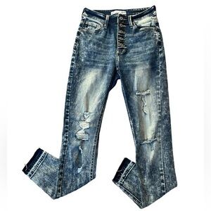 KanCan High Rise Button Fly Distressed Raw Hem Skinny Jeans